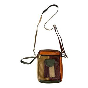 Genuine Leather Patchwork Crossbody Bag – Made in Mexico – Multicolor Boho Shoul